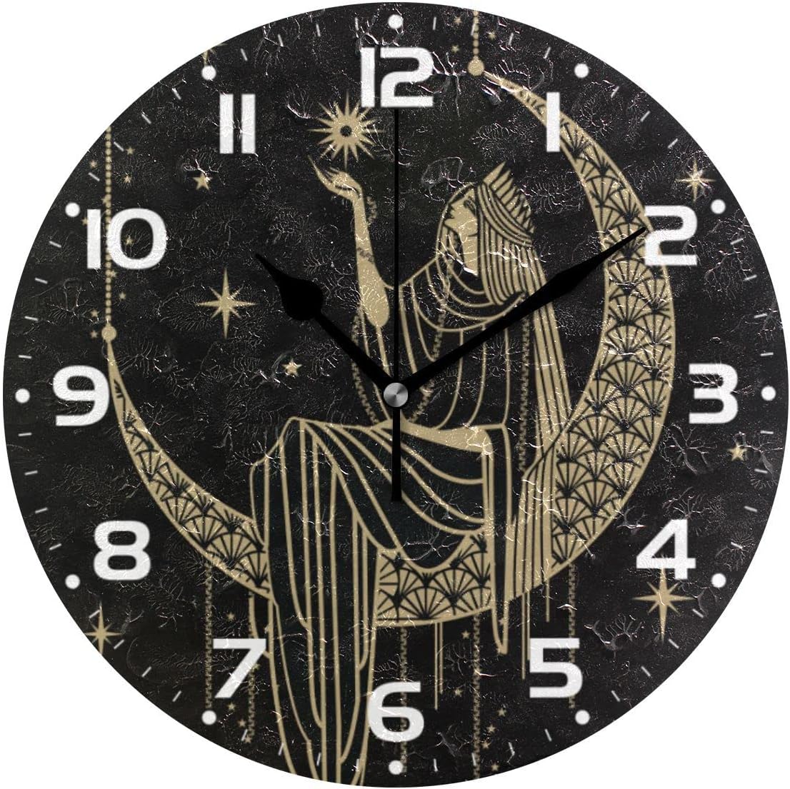 ZOEO Large Wall Clocks, Sacral Night Girl on Moon Battery Operated Non Ticking 10 inch Clock Silent Art Bedroom Kitchen Atomic Analog Clocks Home Decor 9''