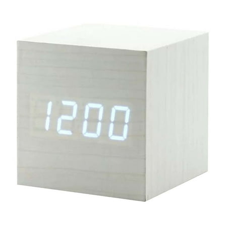 ZOURIH Digital Alarm Clock Wood LED Light Cube Alarm Clock Displays Time Date Temperatu Home Decor