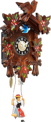 0126-6SQ Engstler Battery-Operated Clock-Mini Size with Music/Chimes-6.75" H x 5" W x 2.75" D, Brown