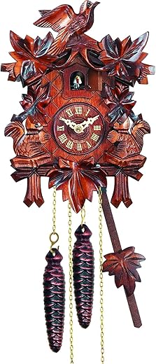 622 Engstler Weight-Driven Cuckoo Clock-Full Size-10 H x 7 W x 5.5 D, Brown