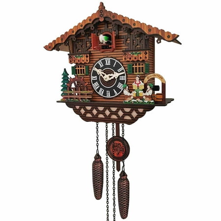 Clearance! Cuckoo Clock Traditional Chalet Forest House Clock Handcrafted Wooden Wall P-endulum Quartz Clock for Home Patio Decor Gift