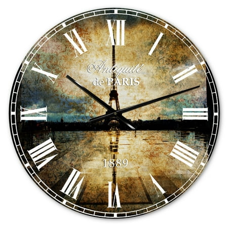 Designart 'Reflection of Paris Eiffel TowerWith Clouds' French Country wall clock