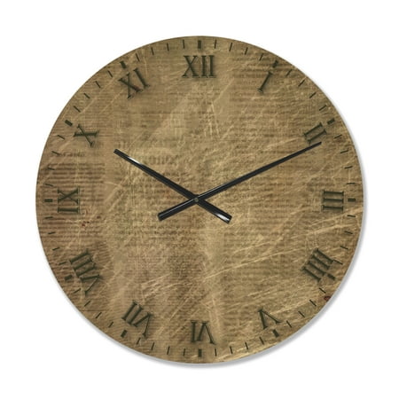 Designart 'Vintage Old Paper Style' Farmhouse Wood Wall Clock