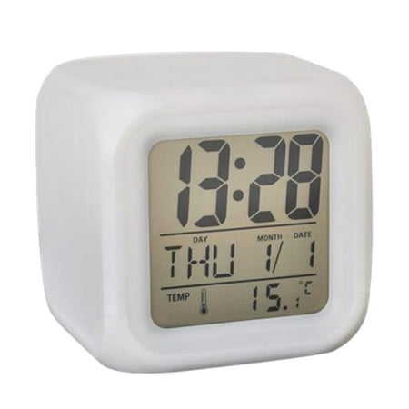 Digital Alarm Thermometer Night Glowing Cube 7 Colors Clock LED