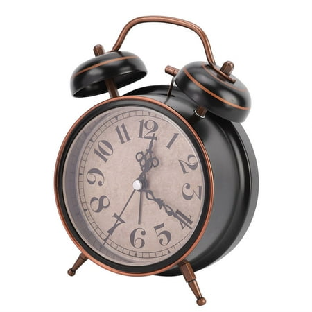 Double Twin Bell Retro Alarm Clock Desktop Clock with Night Light for Home - 4in