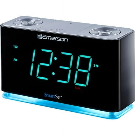 Emerson SmartSet Dual Alarm Clock Radio, Bluetooth Speaker, USB Charging, Night LED, 1.4 Cyan LED Display, ER100301