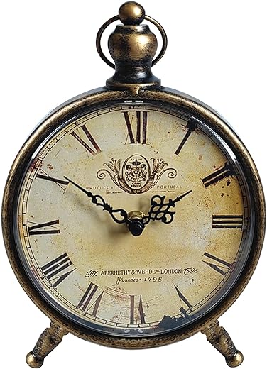 HZDHCLH Vintage Table Clock Battery Operated,Retro Mantel Clock for Living Room Fireplace Decor,Silent Metal Desk Clock,Farmhouse Shelf Clock (Brass)