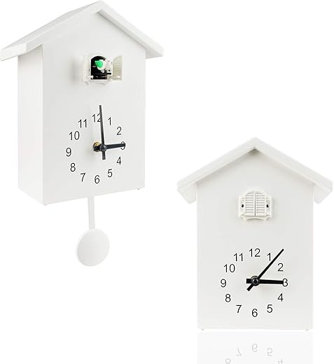 KEYPOWER Cuckoo Clock Cuckoo Wall Clock,Cuckoo Bird Voices Call, Design Clock Pendulum, with Timed Alarm Clock,Bird House, Wall Art Home Living Room Kitchen Office Decoration (White)