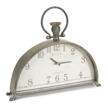 Melrose Mantle Antique Metal Clock with Handle - 15 - Gray