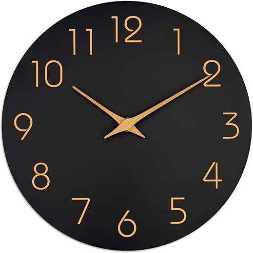 Mosewa Large Wall Clock 16 Inch Black Wall Clocks Battery Operated Silent Non-Ticking - Simple Minimalist Rose Gold Numbers Clock Decorative for Bedroom,Living Room, Kitchen,Home,Office(16" Black)