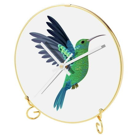 OWNTA Beautiful Flying Hummingbird-01 Pattern Round Printed Wall Clocks with Hooks and Gold Stand: Silent, Non-Ticking Timepieces for Stylish and Peaceful Settings