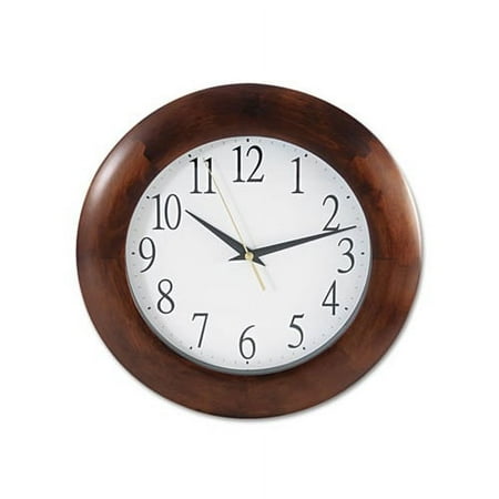 Round Wood Wall Clock 12.75 Overall Diameter, Cherry Case, 1 AA sold separately