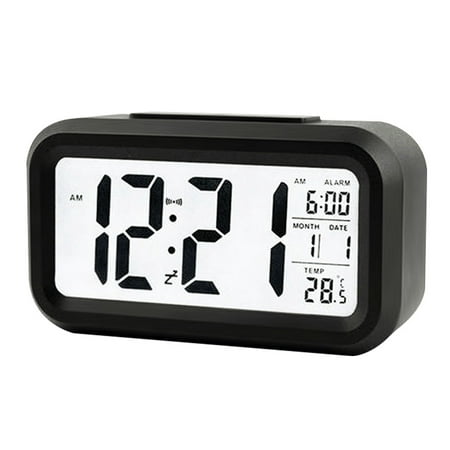 Smrinog Multifunctional Digital Alarm Clock with Large Smart LED Display, Smart Temperature Calendar Snooze Alarm Clock Watch Battery Power, Black