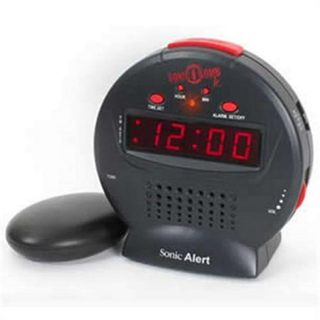 Sonic Bomb Jr. Digital Loud Alarm Clock with Bed Shaker Vibrator - Dark Gray