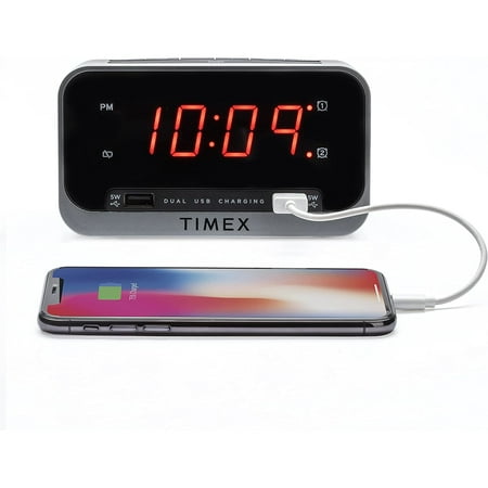 Timex Dual Alarm Clock with Dual USB Charging and Nightlight