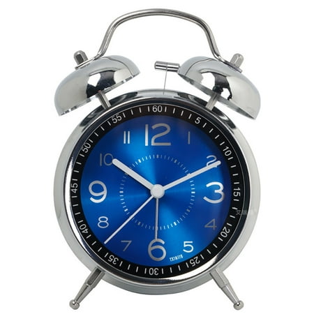 Twin Bell Alarm Clock - Loud Alarm - Great For Heavy Sleepers - Battery Operated Quartz Analog Clock - Blue