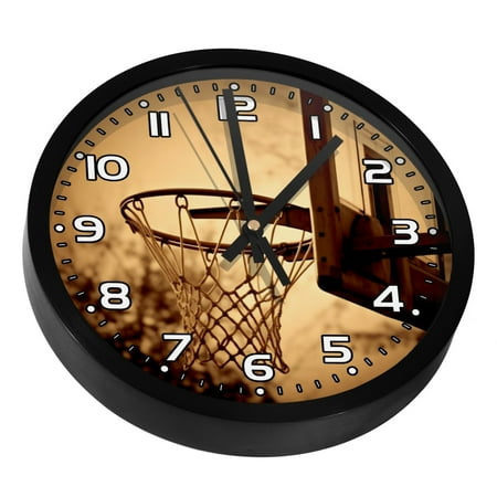 Wall Clocks Battery Operated Modern Clocks Round Silent Clock 9.8 in Retro Basketball Hoop Pattern