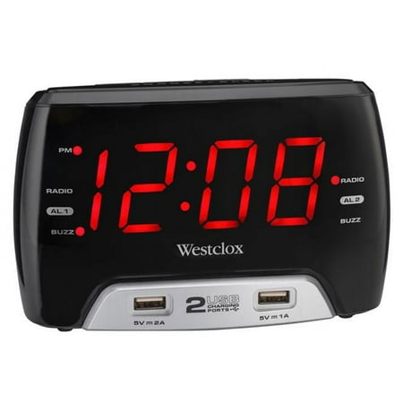 Westclox 1 in. Black Digital Plug-In Radio USB Clock