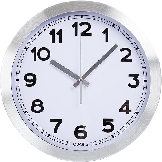 12 Inch Brushed Aluminum Wall Clock, Silver