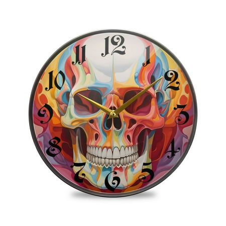 12 Round Silent Wall Clocks Skull Skeleton Acrylic Battery Operated Clock Non-Ticking Clocks Bedroom Living Room Home Decorative