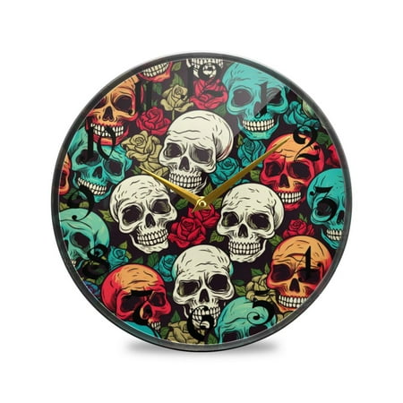 12 Round Silent Wall Clocks Skulls Skeleton Acrylic Battery Operated Clock Non-Ticking Clocks Bedroom Living Room Home Decorative