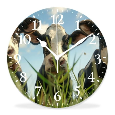 16 Inch Wall Clock Battery Operated Silent Clock Decorative for Office, Kitchen, Outdoor, Living Room，Black and White Cows Daisy Creative