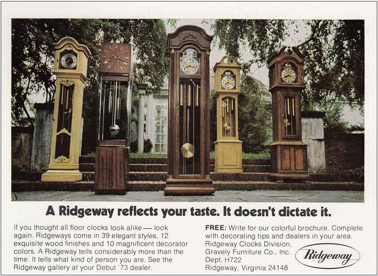 1972 Ridgeway Floor Clocks: Reflects Your Taste, Ridgeway Print Ad