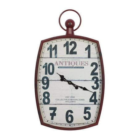 19 in. x 33 in. Red Metal Distressed Pocket Watch Inspired Wall Clock