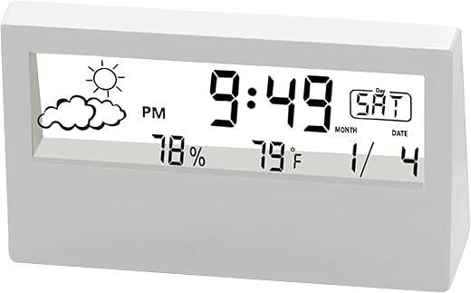 1PC Small Digital Clock Battery Operated, Transparent LCD Aesthetic Alarm Clock, Desk Clock with Temperature, Humidity, Time, Date for Living Room, Study, Bedroom