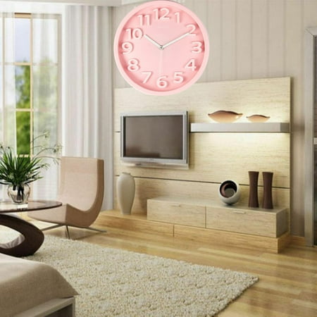 30cm Round Mute Stereo Number Clock Non Ticking Wall Clock Home Bedroom Study Decorative Pink