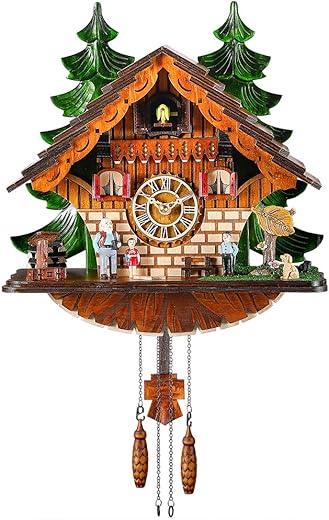 Cuckoo Clock Traditional Chalet Black Forest House Clock Handcrafted Wooden Wall Pendulum Quartz Clock