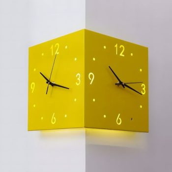 Double Sided Wall Clock, Corner Clock Night Light, Decorative Clocks, Nordic Wall Hanging Clocks with Light for Living Room Wall Decoration White