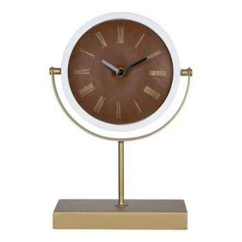 Stratton Home Decor Modern 8 Emmett Round White, Gold, and Faux Leather Tabletop Clock