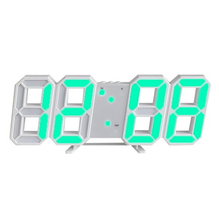 3D LED Desk Digital Wall Alarm Clock Decorative Home Easy Operated Silent Snooze Temperature for Room/Office/Bedroom/Kitchen/School,green，G4169