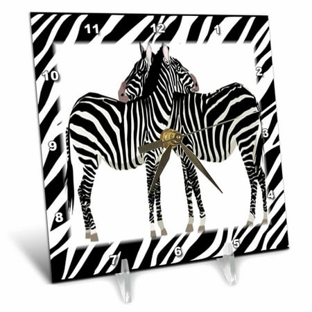 3dRose 2 Zebras Hug With Zebra Frame, Desk Clock, 6 by 6-inch