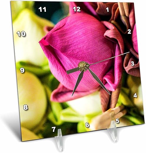 3dRose 6x6 Desk Clock - Thailand, Chiang Mai, Flowers at The Thai Market Place Flowers