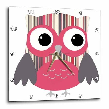 3dRose Cute Bold Pink Striped Owl - Wall Clock, 10 by 10-inch