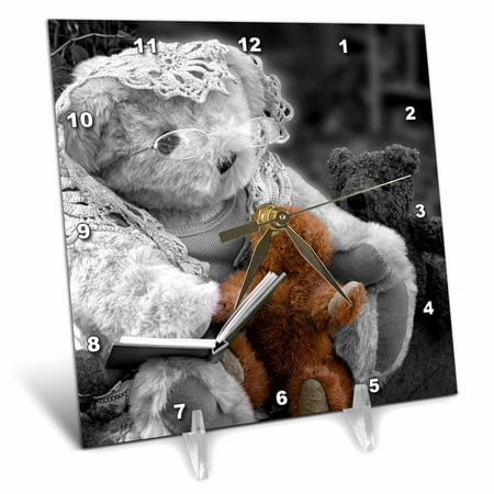 3dRose Grandmother Teddy Bear Reading to Children - Desk Clock, 6 by 6-inch