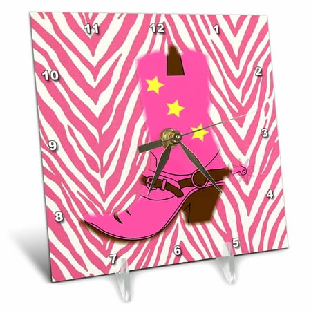 3dRose Image of Girly Pink cowboy Boot On Pink Chevron - Desk Clock, 6 by 6-inch