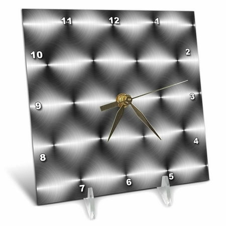 3dRose Stainless abstract pattern steel circular brushed aluminum round silver - Desk Clock, 6 by 6-inch