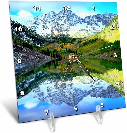 3dRose USA, Colorado. Rocky Mountains, Maroon Bells Reflect in Maroon Lake. - Desk Clock, 6 by 6-Inch (dc_207843_1)