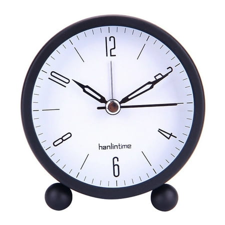 4-inch Metal Round Alarm Clock - Quiet Desktop Bedroom Battery Operated Timepiece - Silent Desk Clock with Metal Frame