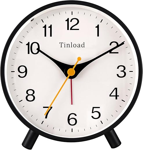 4.5" Antique Retro Analog Alarm Clock, Small Silent Bedside Desk Clock with Night Light, Battery Operated, Snooze, for Living Room, Bedroom, Bedside, Desk