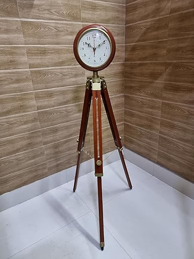 ACTIVE INDUSTRIES Vintage Antique Style Clock Wooden and Brass Metal Tripod Floor Clock with Stand Living Room Clocks - Perfect Wedding, Birthday, and Surprise Gift Idea, X Large