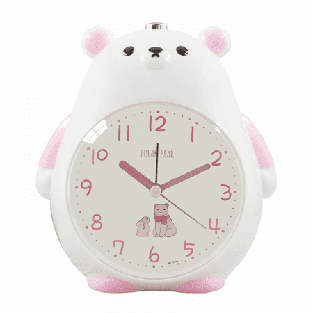 Alarm Clocks For Bedrooms, Cartoon Alarm Clock Bear Alarm Clock Night Light, Student Children's Home Decoration Desktop Clock(White Pink)