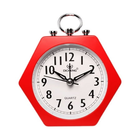 Alarm Hexagon Desk Table Clock Wake You Up Silent Working Perfect For Bedroom Office --- Red