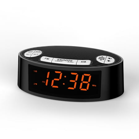 AM/FM Alarm Clock Radio with Dual Alarm, Sleep Timer, Orange LED Display, 4-Level Dimming iTOMA