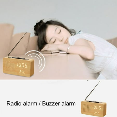 Anself Multifunctional Retro Bedside Radio Wood Alarm Clock High Definition Large Screen Digital Display Clock Radio