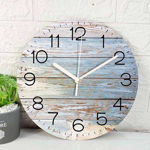 ArtSocket Wooden Wall Clock Silent Non-Ticking,Farmhouse Wooden Wall Black Board Brown Vintage Round Coastal Wall Clocks Decor for Home Kitchen Living Room Office, Battery Operated(12 Inch)