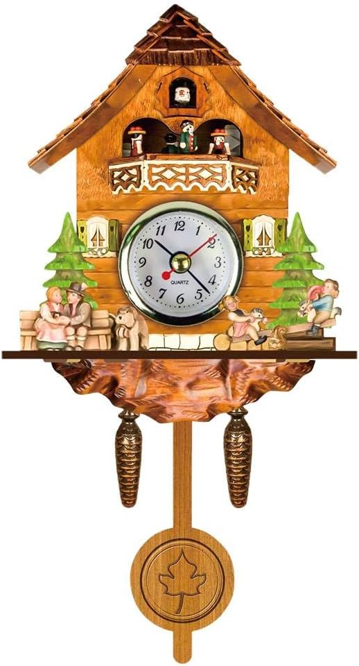 AUNMAS Antique Wooden Cuckoo Clock with Auto Swing Bell Pendulum for Home Decor, Traditional Northwest European (CM002)